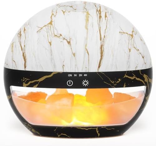 SALUBRITO 2-In-1 Essential Oil Diffuser with Himalayan Salt Lamp, Ultrasonic Aromatherapy Diffuser for Home, Auto Shut-Off, Cool Mist Humidifier, 100ml, Warm Light, Marble