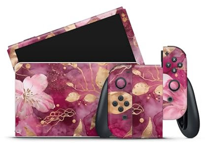 Skins4u Skin Sticker für Nintendo Switch OLED und Switch V1 Modelle, Aufkleber Sticker Folie Klebefolie für Nintendo Switch Konsole und JoyCons (Flower Power, Switch OLED)