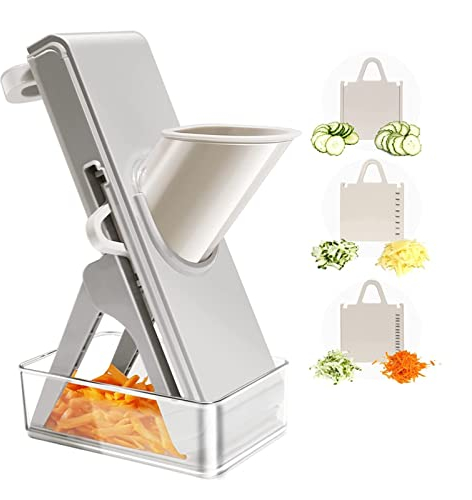 CVNIMV Cortadora de mandolina en Juliana, para Patatas, Verduras, Carne, cebollas, cortadora de mandolina Segura, cortadora de mandolina Multifuncional con contenedor, ajustador de Espeso