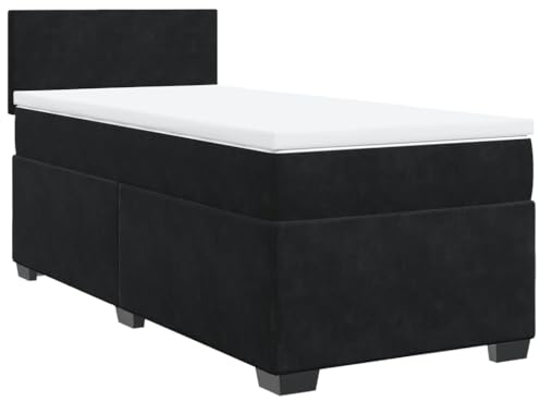 vidaXL Boxspringbett, Polsterbett Bett mit Matratze LED, Bettgestell mit Kopfteil Lattenrost, Einzelbett für Schlafzimmer, Schwarz 90x190cm Samt