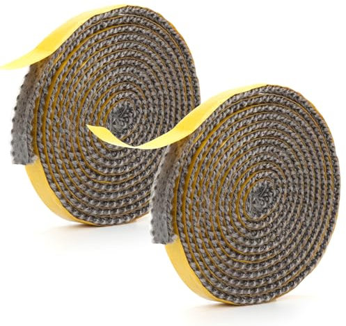 GROOFOO 2 Rollen Dichtungsband Selbstklebend,Auspuff Dichtband, Glasgewebe Hitzebeständig Klebeband,Ofendichtschnur,Dichtband Selbstklebend für Ofen Kaminofen,Ofenrohr,Kamintür (3mm x 10mm x 2m)