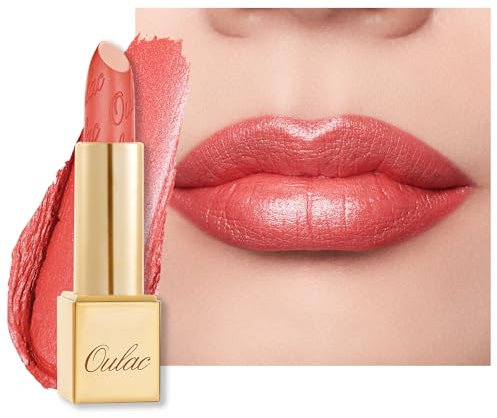 OULAC Lippenstift Metallic Glanz Finish, Koralle Langanhaltender Glitzer Lippenstifte, Feuchtigkeit und Glanz für die Lippen, Intensive Farbe Feine Textur, Vegan, 4.3g (GM12) Celestial