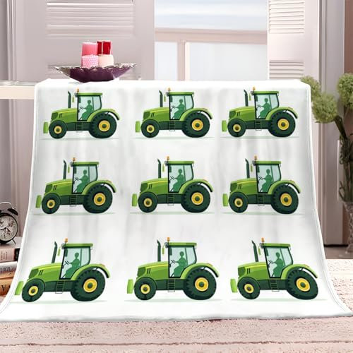 XCQHZYQ Kuscheldecke für Kinder Cartoon-Traktor Grün 200x200 cm Decke Fleecedecke Sofadecke Kinderdecke, Superweiche Flanell Wohndecke Geschenke für Jungen Mädchen