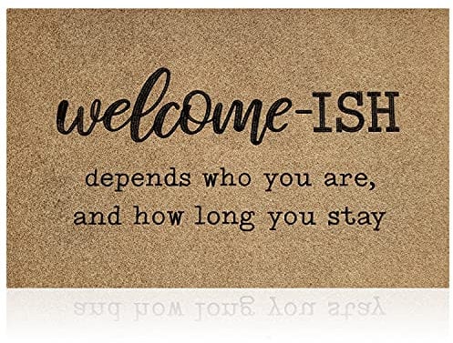 JJUUYOU Rug for Hallway Welcome Mat for Front Door Outside Entryway Funny Welcome-ish Doormat Non Slip Rubber Backing Brown Low Profile Mats for Entry Patio Shoe Rugs 45 x 75 CM