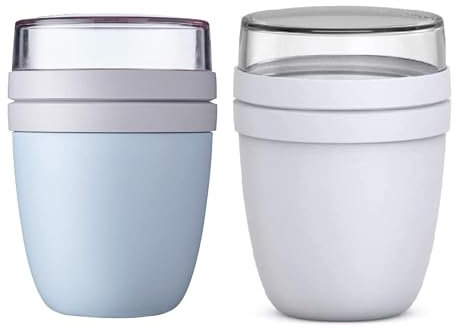 Mepal | Lunchpot Ellipse Mixed | Old Nordic Blue + Cool Grey | Müslibecher to go | Unterteilung für Joghurt & Müsli | 500 ml + 200 ml | Geeignet für Gefrierschrank, Mikrowelle & Spülmaschine