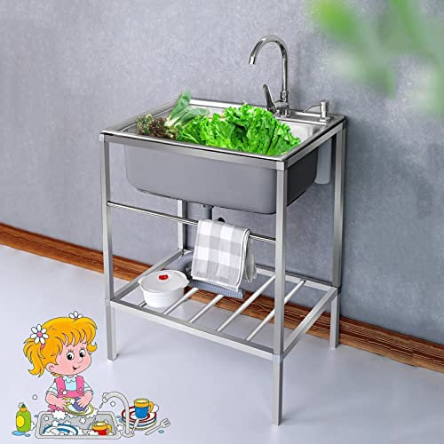 GLMGBP Fregadero de un Solo tazón para Acampar Independiente, Mesa de Fregadero de Acero Inoxidable, fregaderos de Cocina portátiles con escurridor y Juego de Grifo, Lavabo, para Garaje, Restaurant
