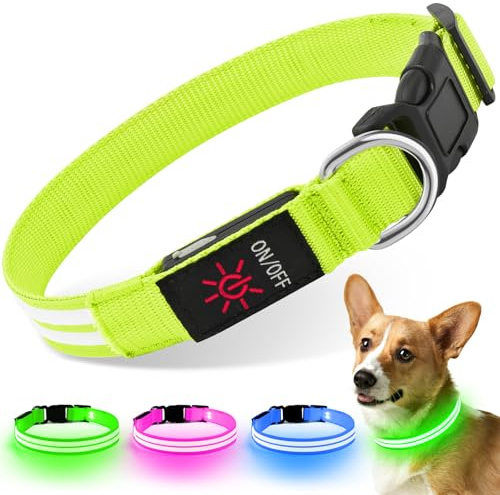 Weesiber Leuchthalsband Hund - Wiederaufladbares LED Halsband für Hunde, Wasserdicht und Hunde leuchthalsband Verstellbar leuchthalsband Hund aufladbar mit 3 Lichtmodi (Grün, L)