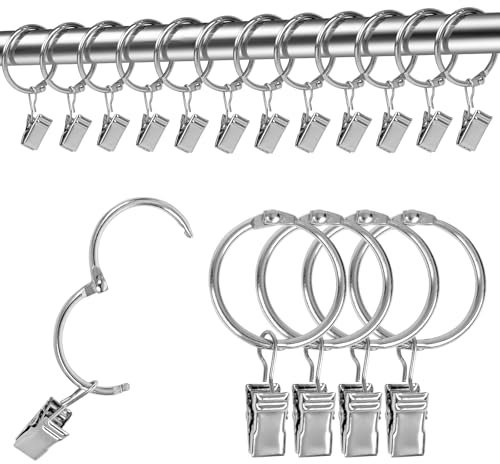 25 anelli per tende, in metallo, anelli per tende con clip, anelli da appendere per finestre, porte, tende da doccia, diametro interno 32 mm (argento)