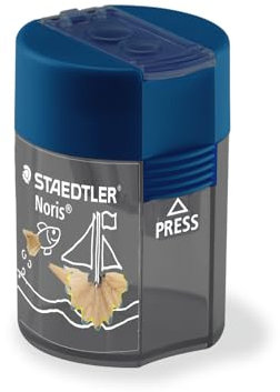 STAEDTLER 512 Doppelspitzdose, zwei Spitzlöcher für unterschiedliche Stiftformate, Einzelprodukt Noris Design, Shelf-ready Packaging, 10 Spitzer, 512 003