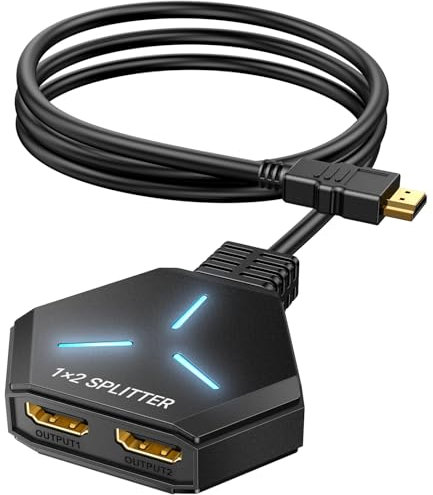 KiWiBiRD Splitter HDMI 2 Sorties simultanées pour Double ecran, 4K 2160p 1440p 1080p HDCP 3D repartiteur HDMI 1 Entree Compatible avec PC Ordinateur Portable PS4 PS5 TV Box projecteur