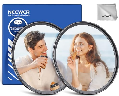 NEEWER 55mm 1/4 & 1/8 Black Diffusion Filter Kameraobjektivfilter, 2er Set, Kinoeffekt mehrfach beschichtetes Glas, Aufbewahrungskoffer, Reinigungstuch, für verträumte, neblige Porträtfotografie Video