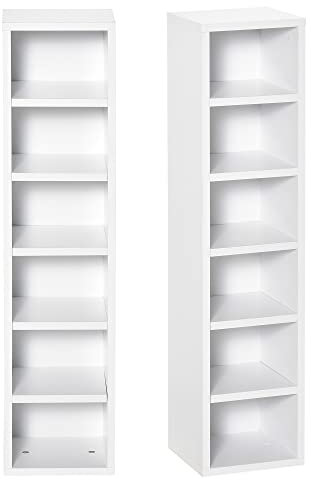 HOMCOM Set 2 Pezzi Libreria Scaffale porta CD DVD a 12 Ripiani per 160 CD, Libreria a Colonna in Legno per Studio, Soggiorno, Salotto e Ufficio, 21x19.2x88.3 cm, Bianco