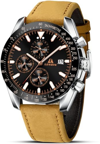 LN LENQIN Herren Uhr Uhren Chronograph Edelstahl Wasserdicht für Männer Analog Quarz Armbanduhren Business Arbeit Herren Kleid Uhr Geschenke