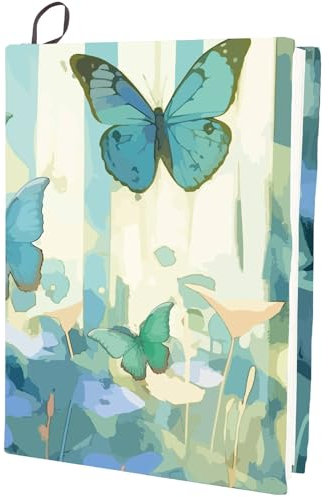 CRASPIRE Funda Elástica para Libros con Diseño de Mariposas Flores Y Plantas Lavable Reutilizable de Nailon Grande de 9 x 14 Pulgada Adecuada para Libros de Tapa Dura de 9 x 11 Pulgadas para Aulas