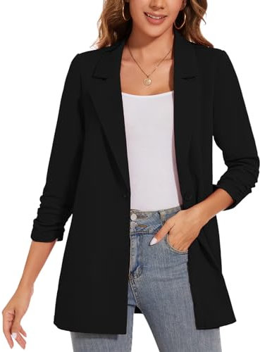 LADI TREND Womens Long Lapel Blazer One Button Suit Jackets Office Causal Outwear (Black,Large)