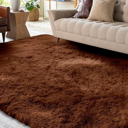 XSIVOD Flauschig Hochflor Teppich Braun, Waschbarer Teppich 120x160 Wohnzimmer Anti Rutsch Extra Große Teppiche Schlafzimmer Weich Moderne Teppiche Matte Teppichen für Kinderzimmer