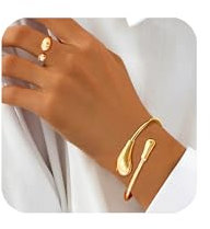 Uwiyo Gold Offener Armreif Golden Ring Damen, Goldener Breiter Manschette Armreif Chunky Rings Fingerring Offener Armband Golden Ringe für Frauen Mädchen (Gold Set 1)