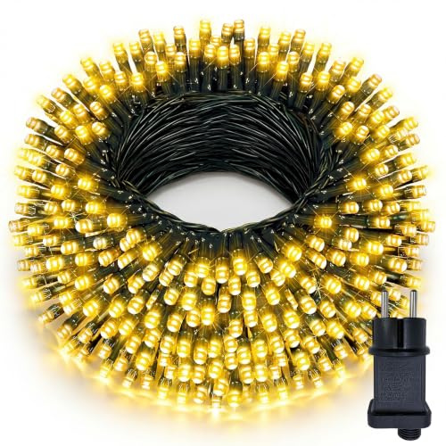 Hopelit Lichterkette Außen 40m 400LEDs warmweiß, 8 Modi LED Lichterkette Outdoor mit 31V-6W Stecker Timer Speicherfunktion IP44 wasserdicht für Balkon Garten Party (dunkelgrünes Kabel)