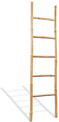 Hogar y jardín, escalera de muebles con 5 peldaños de bambú, 150 cm