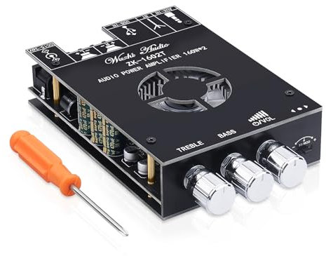 HiFi Verstärker mit Bluetooth ZK-1602T Mini Stereo-Audioverstärker 2.0 Kanal 160W+160W Stereo Mini verstärkers Modul TDA7498E Chip mit TB, USB, AUX, DC 15-36V für Lautsprecher
