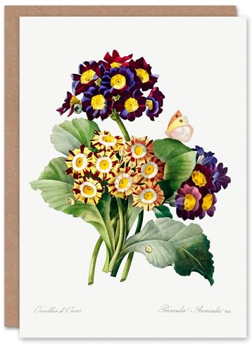 Artery8 Pierre-Joseph Redouté Art Card Primrose Flowers Vintage Floral Illustration