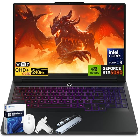 Lenovo Legion Pro 7i 2025 Gaming Laptop, NVIDIA RTX 5080 16GB GDDR7, Intel Ultra 9 275HX, 16 inch 2560x1600 240Hz OLED, WiFi 7, BT 5.4, 64 GB DDR5, 1 TB SSD, Windows 11 Pro, Accessories