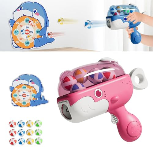 Whale Ball Launcher Toy for Kids - Sticky Ball Gun with 12 Suction Cup Darts, Indoor Safe Sports Game for Boys & Girls Ages 4 5 6 7 8 Year Old, Fun Party Gifts (PINK)