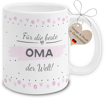 Maus-Design Tasse Für die beste Oma der Welt | liebevolles Geschenk zum Geburtstag oder Muttertag oder Weihnachten für Oma | Handmade in Deutschland