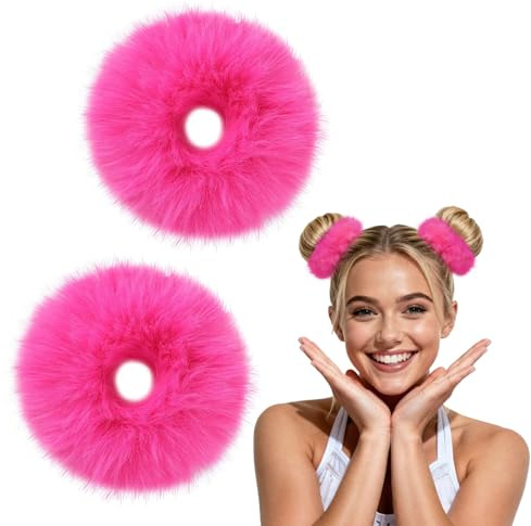 Plüsch Scrunchie Haargummi, 2pcs Haarbänder Plüsch, Plüschs Haargummi Damen, Pom Pom Stirnbänder, Haargummis Damen, Flauschige Haar Haargummis, Haargummies, für Damens Mädchen