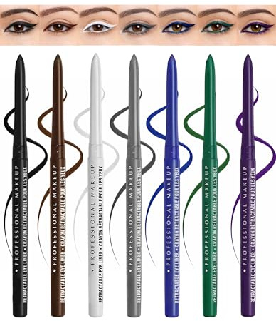Erinde 7 Stück Gel Eyeliner Stift, Langanhaltend & Wasserfest Kajalstift, Hochpigmentiert, Wischfest Lidstrich, Drehbarer Stiftkopf, Geschmeidiger, Glatter Auftrag, Leicht Aufzutragen # Mischfarben