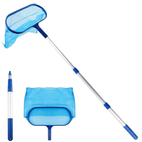 Shyllin Red Recogehojas Piscina, Recoge Hojas para Piscinas con Pértiga Telescópica, Compuerta Skimmer Piscina, Herramientas, Limpiafondos Manual, para Piscinas, Bañeras, Fuente,Pecera