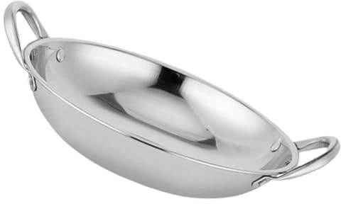 VOSAREA Wok en Acier Inoxydable à Fond Rond, Surface Bien Polie, Facile à Nettoyer, Design Pratique et Généreux, pour Cuisiner des Fruits de Mer la Maison