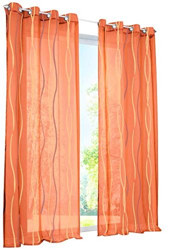 1er-Pack Voile Gardinen mit Wellenförmig Druck Design Vorhang Lichtdurchlässig Vorhänge (BxH 140x145cm, Orange mit Ösen)