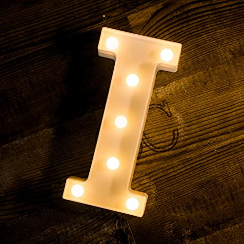 Foaky LED Letter Lights Sign 26 Alphabet Light Up Letters Sign for Night Light Wedding Birthday Party Battery Powered Christmas Lamp Home Bar Decoration (I)