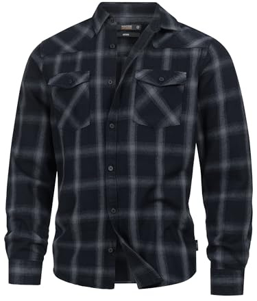 Indicode Herren Altin Flanellhemd | Herrenhemd Ton-in-Ton Freizeithemd für Männer Black, L