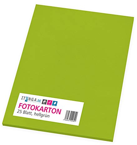 itenga Fotokarton 25 Blatt A4 300 g/qm - Tonpapier Tonkarton Druckerpapier Bastelpapier Bogen durchgefärbt zum kreativen Gestalten und Basteln (Hellgrün)