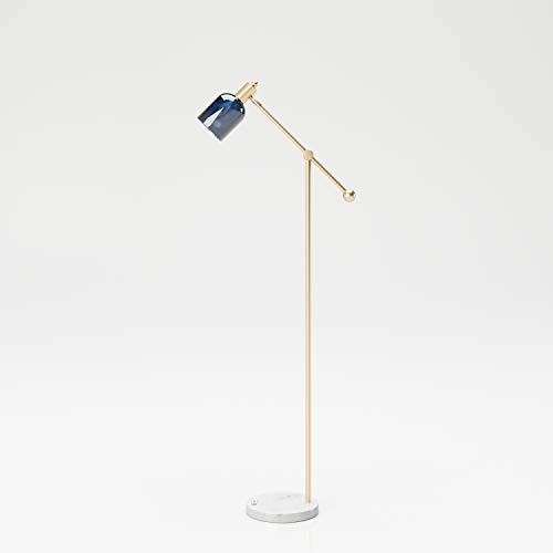 PLAYBOY Stehlampe, Leselampe mit Mamorfuss, goldenem Ständer un grauem Lampenschirm aus Glas im Retro-Design, geeignet als Lese- oder Dekolampe, Schreibtischlampe, Wohnzimmerlampe, Marmor, Gold, Grau