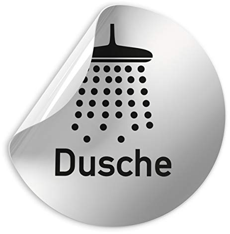 Kinekt3d Leitsysteme Folienschild Schild - Dusche 002 - D = 100 mm PVC Silber - Robuste Kratzfeste Folie - UV beständig - Perfekt für Glastüren und alle glatten Flächen