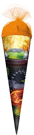 ROTH Geschenk-Schultüte No Limit Auto-Rennen 22 cm klein - rund Tüllverschluss - Zuckertüte Action Car Race