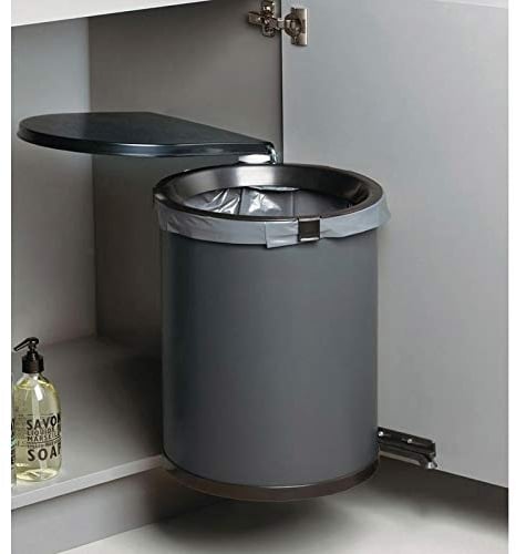 Cubo de basura para puerta giratoria con apertura automática, 30 litros, con amortiguador, 30 litros, para decoración de 320 mm, color antracita, negro, diámetro: 500 mm