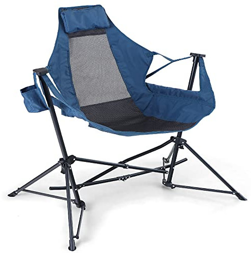 ALPHA CAMP Hammock Camping Chairs Folding Rocking Chair with Cup Drink Holder Steel Heavy Duty Portable Chairs with High Back Outdoor Oversized Chair for Lawn,Backyard,Picnic,Capacity-350lbs