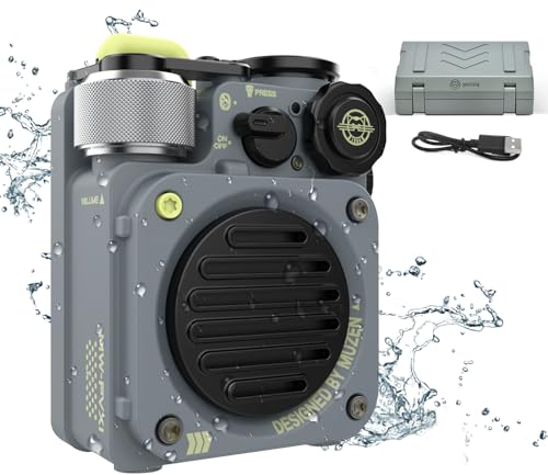MUZEN Wild-Mini Enceinte Bluetooth Portable, Haut Parleur Bluetooth Petite Exterieur, Mini Speaker Etanche IPX5 avec Lampe Torche pour Salle de Bain Douche Exterieur Camping, Cadeau Homme Garcon Gris