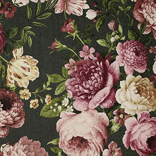 Arthouse Floral Tapestry Charcoal Pink Wallpaper - Vintage Style Detailed Print - Romantic Ambience - Bunches of Floral Blooms - Vinyl Coated Durable Textured - Living Areas - Feature Wall - 297305