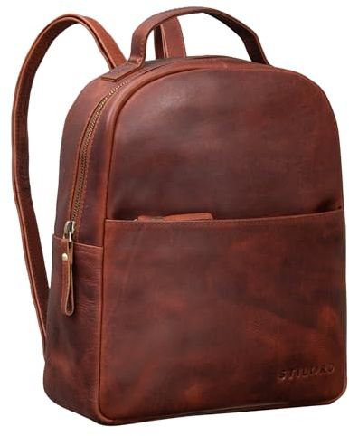STILORD Kayla Damen Rucksack Leder Elegant klein - Lederrucksack Rucksackhandtasche Vintage Daypack Handtasche City Ausgehen Shopping Freizeit Echtleder Farbe:Porto - Cognac