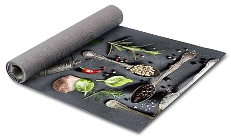 HomeLife PVC Küchenläufer waschbar & rutschfest | 52 × 240 cm | PVC Teppich Läufer für Küche, Flur & Bad | Polyester Teppich für Eingangsbereich Innen & Außenbereich | DesignGewürzkunst
