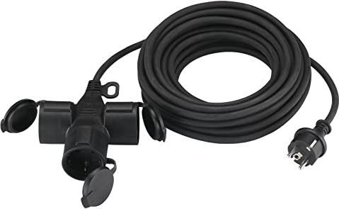 YIDE Verlängerungskabel Outdoor 10m mit 3 Schuko-Steckdosen, Gummi Verlängerung für den Außenbereich IP44, 3 Schutzkontakt Buchsen mit Schutzkappe, Baustellen Stromkabel außen 3500W, 3-Fach Verteiler