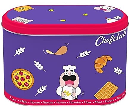 CHEFCLUB KIDS - Boîte à Farine Métal Violet 1,5 kg - Rangement Cuisine Ludique pour Enfants - Couvercle Hermétique - Compatible Tasses Doseuses Chefclub - Accessoire Pâtisserie Dès 4 Ans