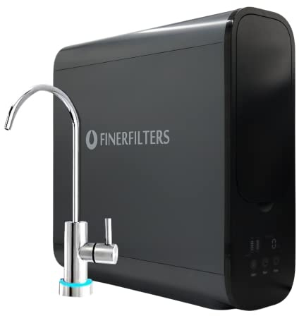 Finerfilters 6 Stage Reverse Osmosis Water Filter System - Makes Alkaline Water, Tankless, 600GPD Instant Flow, 1.5:1 Pure to Drain, Compact Under Counter Unit with LED Indicator Brushed Nickel Tap