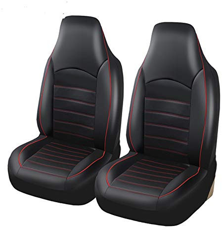 JSCARLIFE 2 Stück klassische Luxus-Kunstleder-Vordersitzbezüge, wasserdichter Sitzschutz aus PU-Leder, Autositzkissen, passend für die meisten Autos, SUVs, Lieferwagen, LKWs (rot)