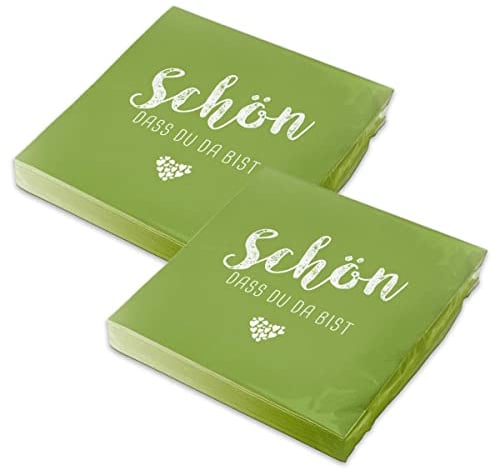 itenga Servietten Schön dass du da bist 30 x 30cm 3-lagig 40 Stück für Kommunion Konfirmation Hochzeit Taufe und andere Feiern (frühlingsgrün)